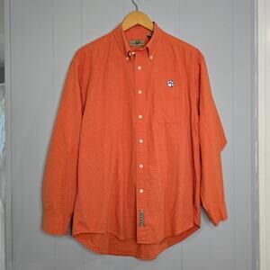 VTG Vesi Sportswear Clemson Tigers Mens L Orange Grid‎ Button Down Shirt Cotton